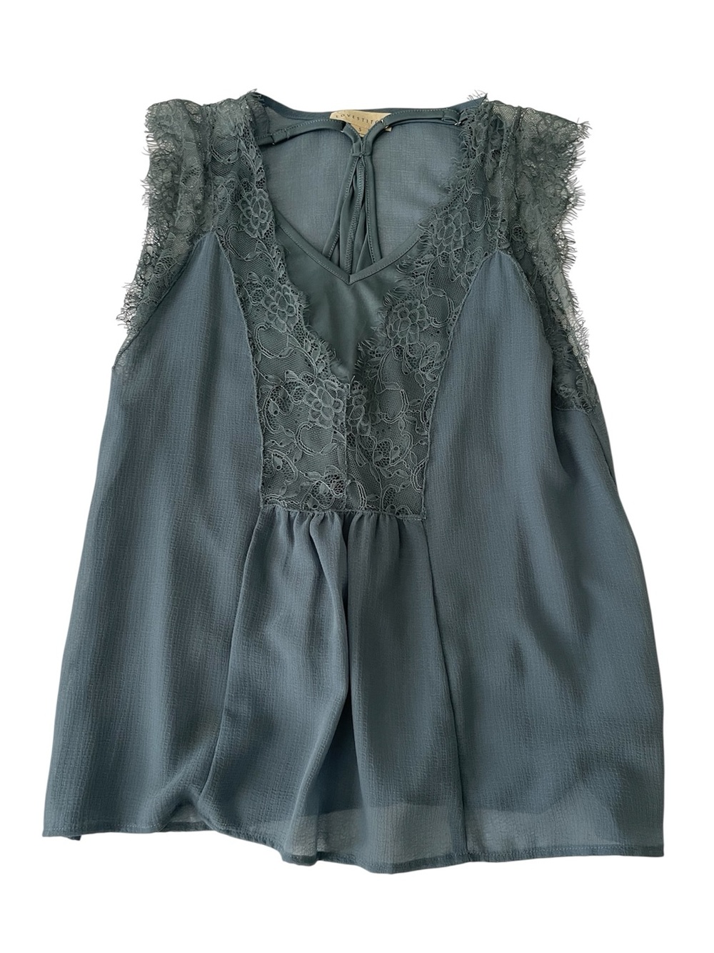 Lovestitch Lace-Trim Sleeveless Blouse in Dusty Teal size small